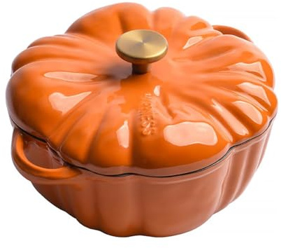 FTNESGYM - Enameled Cast Iron Dutch Oven with Lid, 1.58 Quart Mini Pumpkin Pot, Enamel Pot for Roasting, Braising, Frying, Various Stoves, Halloween Decoration, Fall