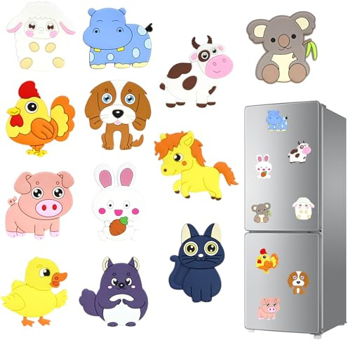 12 Pcs Fridge Magnets for Kids, Cute Farm Animals Fridge Magnet for Toddlers, Montessori Educational Animal Magnets, Baby Refrigerator Magnet Gift