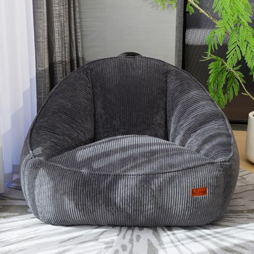 UODERS Sitzsack mit Memory-Foam-Füllung, Großer Cord Sitzsack für Erwachsene & Kinder, Bequemer Boneless Bean Bag mit Tragegriff für Wohnzimmer, Schlafzimmer, Gamingzimmer, Büro & Balkon(Dunkelgrau-L)