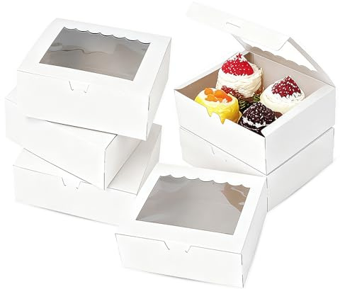 Cookie Boxes, 30PCS Cupcake Boxes with Window 13.5 x 13.5 x 5 cm White | Mini Cake Boxes, Bakery Pastry Boxes, for Cake Pastries Pie Board Cardboard Gift Packaging Boxes Bakery Coffee Shop