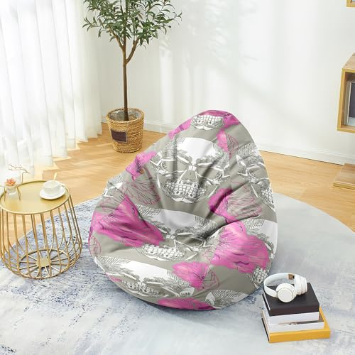 Fasbuy Sitzsack für Kinder Erwachsene, Schädel Muster, Sitzsack Bezug Ohne Füllung, Flauschiger Sofabettbezug, für Indoor Outdoor Wohnzimmer Gaming Sofa Lounge (Halloween,100x120cm)
