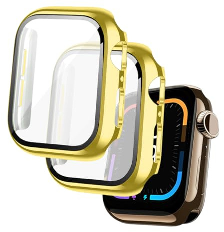 PYEUIFT Lot de 2 Coques Dorées 40 mm pour Apple Watch Series 6/5/4, Coque Rigide en PC avec Verre Trempé, Protection Complète HD 360°