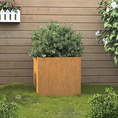 Mokuyary Pflanzkübel 42x40x39 cm Cortenstahl Rechteckig Großer Blumenkübel für außen und innen Frostbeständig UV Schutz