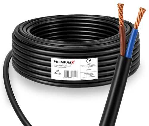 PremiumX Schlauchleitung H05VV-F 2x1 mm² - Flexible PVC Anschlussleitung für Elektroanschlüsse im Innenbereich - 50 Meter