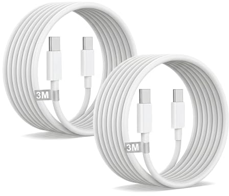 iPhone USB C Charger Cable 3m 2Pack,60W usb c to usb c Cable Fast Charging White Original Fast Charge Type C cable Lead for iPhone 17 Pro Max/16/Pro/15 Plus,MacBook Air,iPad Pro,Xiaomi,Huawei,Samsung
