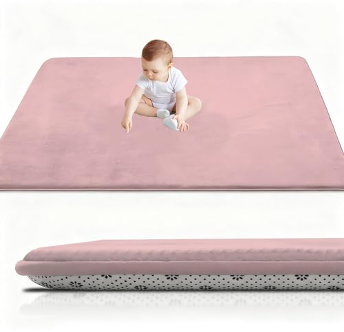 RxueSug Krabbelmatte Baby Faltbar Spielmatte Kinder Spieldecke 200 x 220 cm, 3cm Babymatte Kindermatte, Schaumstoffmatte Kinderteppich, Spielteppich - Bodenmatte Kinder Für Baby Rosa