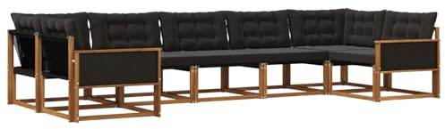 vidaXL Outdoor-Sofagarnitur mit Kissen 7 pcs Natürlich und Schwarz, Elegantes Garten-Sofa, modernes Outdoor-Sofa, robuste Lounge-Möbel für gemütliche Treffen