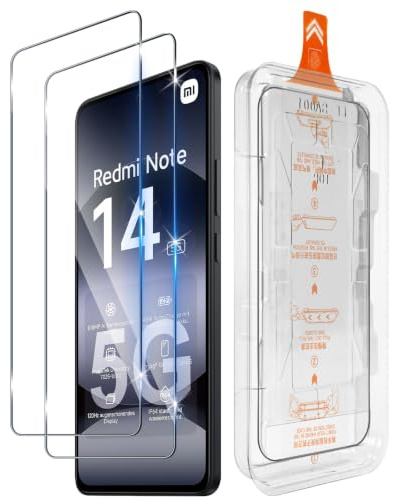 Funrae Protector de Pantalla para Xiaomi Redmi Note 14 5G/4G [2 PCS], [Instalación Automática] Cristal templado Antiarañazos, Antihuellas, Sin Burbujas, Dureza 9H, 0.33 mm Ultra Transparente