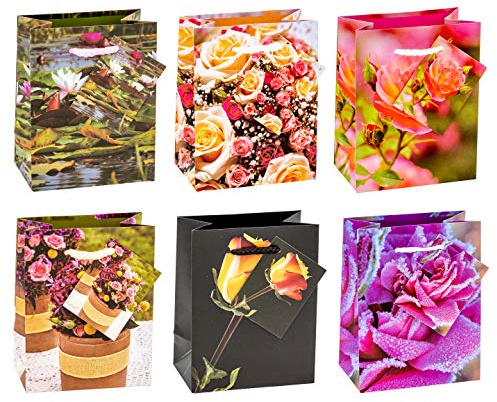 TSI Geschenktüten ROSEN, 12er Packung, Größe: Klein (HxBxT 14 x 11 x 6,5 cm), Art. Nr. 84025