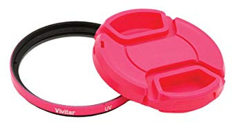 Vivitar 52 mm filtro UV y tapa de objetivo, color rosa