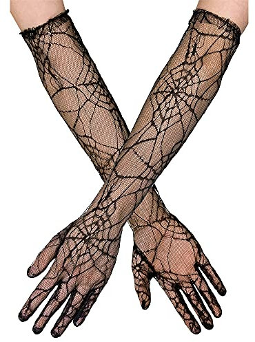 Boland 74543 - Handschuhe Ellenbogen Spiderweb, Schwarz, Damen Erwachsene, 100% Polyester, Hexen, Spinnen, Halloween, Karneval, Mottoparty, Zubehör, Accessoire
