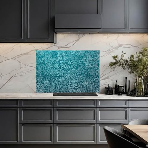 banjado Küchenrückwand Glas ohne Bohren 90x60cm – Glasrückwand Küche mit Motiv Blumen Muster/Spritzschutz Küchenrückwand Glas/selbstklebende Küchenrückwand Platte - magnetisch & beschreibbar