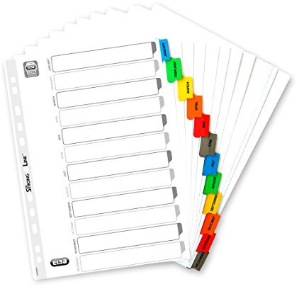 Elba Strongline Reiter A4 Register Jan-Dez, Weiß mit mehrfarbigen Laschen, 1 Set