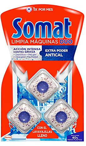 Somat Aditivo Lavavajillas Pastillas Limpia Máquinas (3 dosis), limpia lavavajillas para cal y grasa, limpiador para lavavajillas durante el lavado
