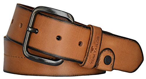 TOM TAILOR Herren Leder Gürtel Vollrindleder mit Lederapplikation cognac 40 mm Herrengürtel (95 cm)