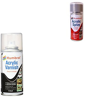 Humbrol 150ml Spray Varnish No. 49 Acrylic Varnish Matt and 150ml Acrylic Spray Paint No. 1 Matt (Grey Primer) Bundle