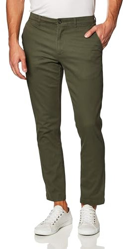 Amazon Essentials Herren Legere Stretch-Chinohose mit schmaler Passform, Olivgrün, 31W / 32L
