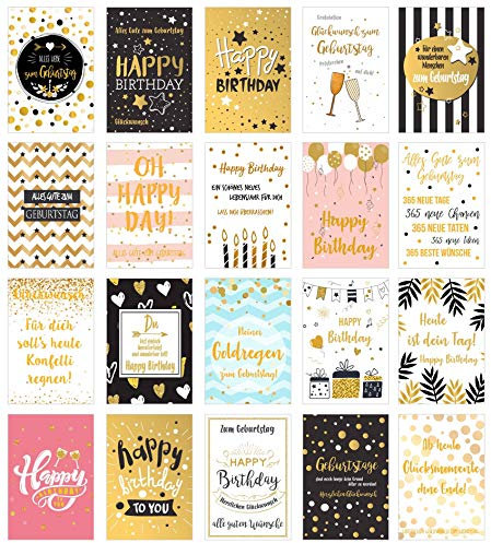 Edition Seidel Set 20 exklusive Premium Geburtstagskarten mit feiner Goldprägung und Umschlag. Glückwunschkarte Grusskarte Geburtstag Geburtstagskarte Mann Frau Karten Happy Birthday Billet Sprüche