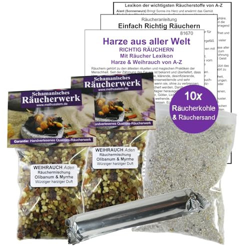 2 x 50ml WEIHRAUCH Aden Reine HARZE Olibanum Eritrea & MYRRHE Fein zum Räuchern & Ausräuchern. 6-TLG Räucherset (4 x ZUBEHÖR) mit Räucherwerk für Hausreinigung & Rauhnächte. 81670-52
