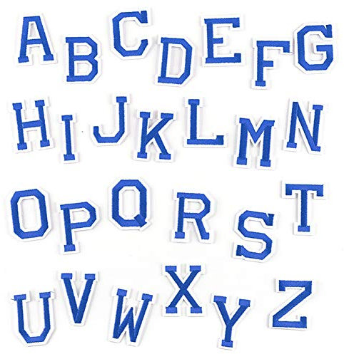 Iron on Patches Letters 26pcs A-Z Alphabet Patches Animal Shaped DIY Motif Iron On Or Sew On Patches Appliques for Jeans Jackets Backpacks(Blue)