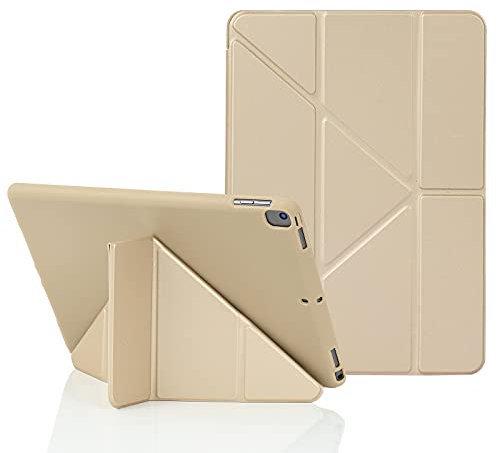 MuyDoux iPad Hülle für iPad 10,2 Zoll 9. 8. 7. Generation 2021/2020/2019, 5-in-1 Mehrere Betrachtungswinkel, Seidig Glattes Finish mit Mikrofaser-Futter, Auto Schlaf/Wach Stoßfest Schutzhülle, Beige