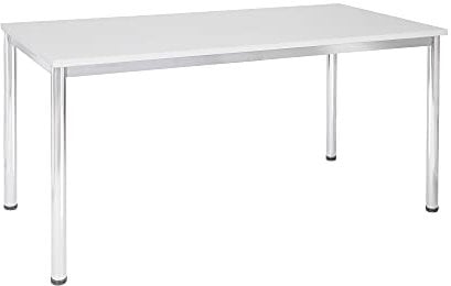 Schreibtisch u. Besprechungstisch mit verchromten Tischgestell | Konferenztisch Bürotisch Computertisch Mehrzwecktisch Arbeitstisch PC-Tisch Homeoffice-Tisch (Weiß, 180x80x77,5cm)