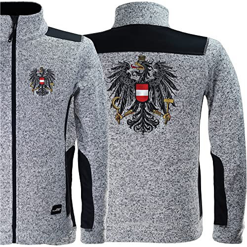 EXPRESS-STICKEREI ÖSTERREICH Strickfleecejacke Herren Adler GESTICKT (DE/NL/SE/PL, Alphanumerisch, L, Regular, Regular, White Melange/Carbon)
