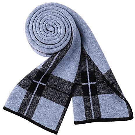 WANYING Herren 6% Wolle Strickschal Gestrickter Schal Herrenschal Wolleschal für Winter Herbst Casual Business Gentleman - Streifen Muster Hellblau & Schwarz