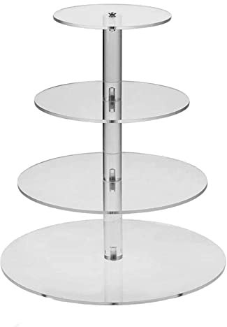 SOQKEEN Cupcake Ständer, Tortenständer 4 Etagen Acryl, 31,6cm klar rund Torten Etagere 4-stöckig Acryl für Hochzeit, Geburtstag, Nachmittagstee, Party