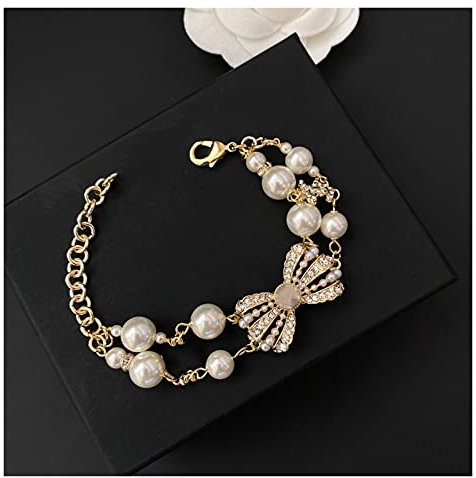 TYUTYU Armband Schmuck Bow Knoten Perle Diamant Inlaid Doppeltreihige Kette Echt Gold Plating Platin und Rose Gold Schmuck