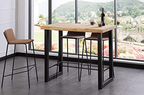 PEGANE Table Haute en Bois Coloris chêne Nordique/Pieds Noir - Longueur 120 x Profondeur 70 x Hauteur 100 cm