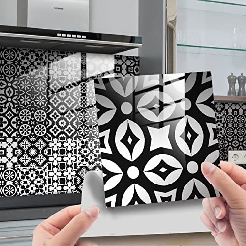 Fliesenaufkleber Schwarzes Marokko Klebefliesen 3D Küchenrückwand Folie Wasserdicht Fliesenfolie Vinyl Selbstklebende Fliesen Aufkleber Fliesen für Bad Wohnzimmer und Küche Deko10Stück(15X15cm)