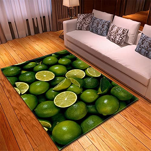 Mateju Modern Rug 3D Fruit Print Area Rug Unique Carpet Bright Runner Non Slip Durable Flannel Mat for Entrance Living Room Bedroom Bathroom (40x60cm,green lime)