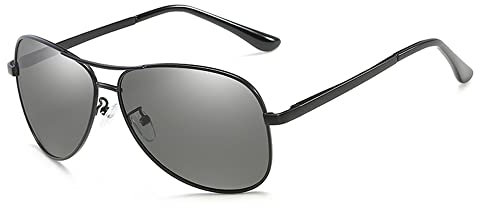 YUELUQU Sonnenbrille Herren Pilotenbrille Polarisiert Prämie Metall Rahmen Unisex Uv Schutz 400 (Schwarzer/photochrom)
