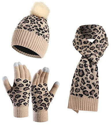 Mutze Schal Set Damen Rot, Damen Winter Warm Beanie Mütze Touchscreen Handschuhe und Lange Schal Set mit Fleecefutter Wintermütze Winterschal Winterhandschuhe