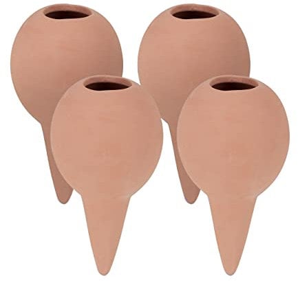 Relaxdays 4 Picos Riego Arcilla, Cono Autorriego Maceta y Huerto Urbano, Regador Planta 100 ml, 11,5 x 6 cm, Terracota, Cerámica
