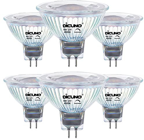 DiCUNO Dimmbar GU5.3 LED Lampe 6W, ersetzt 60W Halogenstrahler, MR16 LED Spot Neutralweiß 4000K, 440LM, GU5.3 LED 12V, Einbaustrahler mit Bi-Pin Sockel, 40° Abstrahlwinkel, CRI85, 6er Set