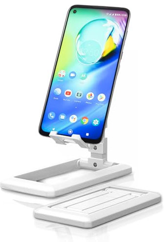Soporte Móvil Mesa. Soporte de Escritorio Plegable Portátil Antideslizante. Atril Universal Extensible y Ajustable para Teléfono Smartphone iPhone Multiángulo. Accesorio Trípode Sujeta Móvil (Blanco)