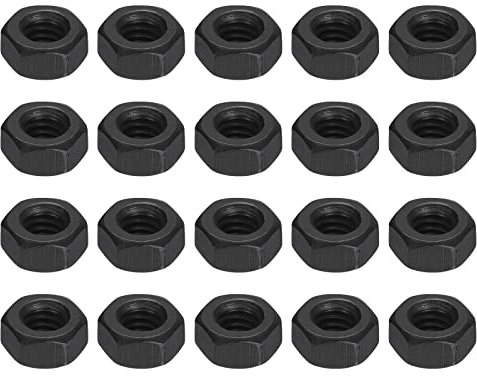 sourcing map Dadi esagonali da 1/4-20, in acciaio al carbonio, grado 8.8, in ossido nero, per bulloni a vite, confezione da 50