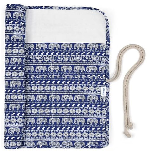 KAISELINNA Knitting Needle Wrap Roll Up Case Crochet Hook Storage Bag Pins Case Empty Organizer Holder(Canvas, Elephant)