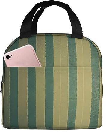 Lonchera de trabajo, lonchera de viaje retro a rayas para mujeres y hombres, contenedor de almuerzo reutilizable de gran capacidad