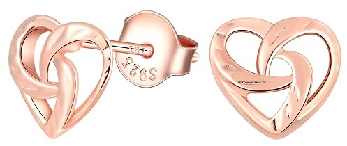 MICMIF Rose Gold Love Heart Shape Stud Earrings 925 Sterling Silver Celtic Knot Hypoallergenic Earrings for Women Girls Jewelry Gifts