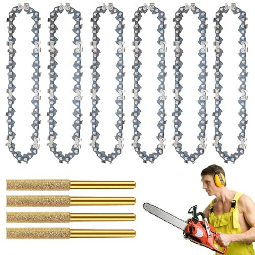 Sägeketten,6 Stück Kettensäge Kette,Führung Universal-Kette Mit Kettensägen-Kettenschleifer,Universal Kette Für Kettensäge Kompatibel Für Kettensägen,Schneiden Von Holzzweigen(6 Zoll )