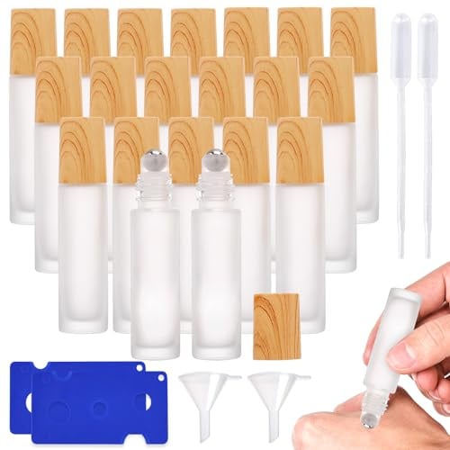 Roll On Vide 10ml, 20 Pièces Flacon Huile Essentielle Vide, Roll On Huiles Essentielles, Flacon Roll on en Verre Rechargeable avec Boules de Rouleau en Acier Inoxydable pour Huile Essentielle Parfum