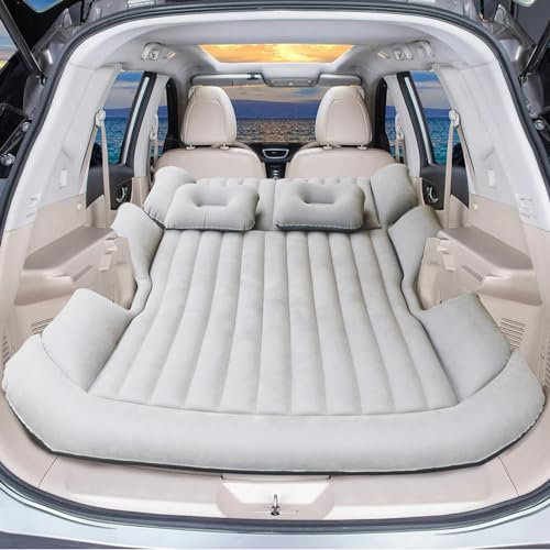 Matelas Voiture pour SUV/MPV/Camion avec Épaississement Double Face Floqué Matelas Gonflable Voiture et Lit Voiture Intégré pour Le Camping en Plein Air et Polyvalent (Large,Gray)