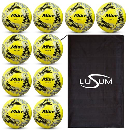 10 x Mitre Calcio Training Footballs with Bag | Calcio 24 | Yellow | Size 4