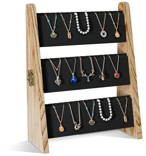 Lolalet 3 Tier Necklace Display Stand for Selling, Jewelry Displays for Vendors, Chain Necklace Holder Rack with Velvet for Craft Show -Black