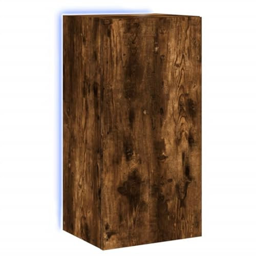 vidaXL Meuble TV Mural avec Lumières LED, Armoire de Télévision Suspendue avec Rangement, Meuble Télé Flottant, Moderne, Chêne Fumé Bois d'Ingénierie
