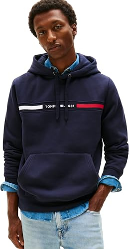 Tommy Hilfiger Herren Hoodie Chest Insert mit Bauchtasche, Blau (Desert Sky), S