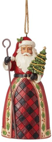 Enesco Jim Shore Heartwood Creek Highland Glen Père Noël avec arbre et bâton Décoration à suspendre Originale de Noel Multicolore 10 cm